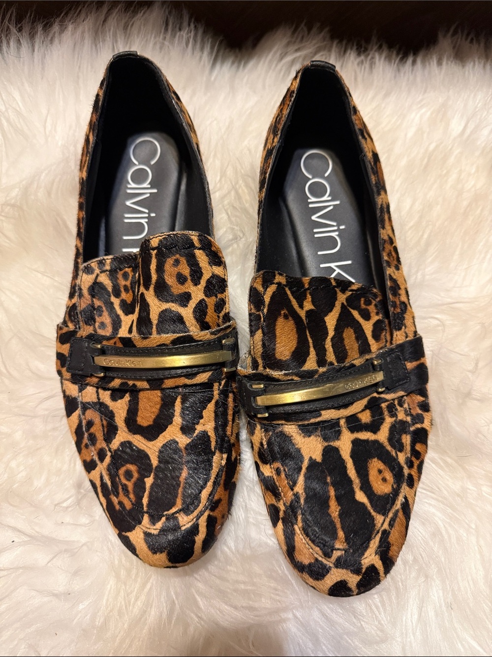 Calvin Klein Leopard Print Loafers - Brown/Black with Gold Accent
